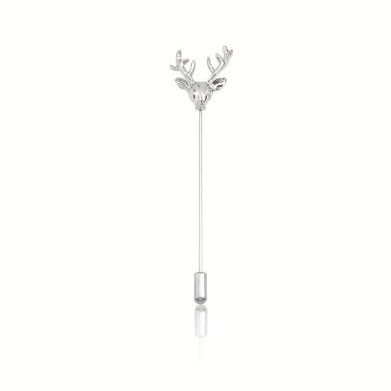 Vintage Elk Head Long Alloy Brooch Men's Suit Collar Pin