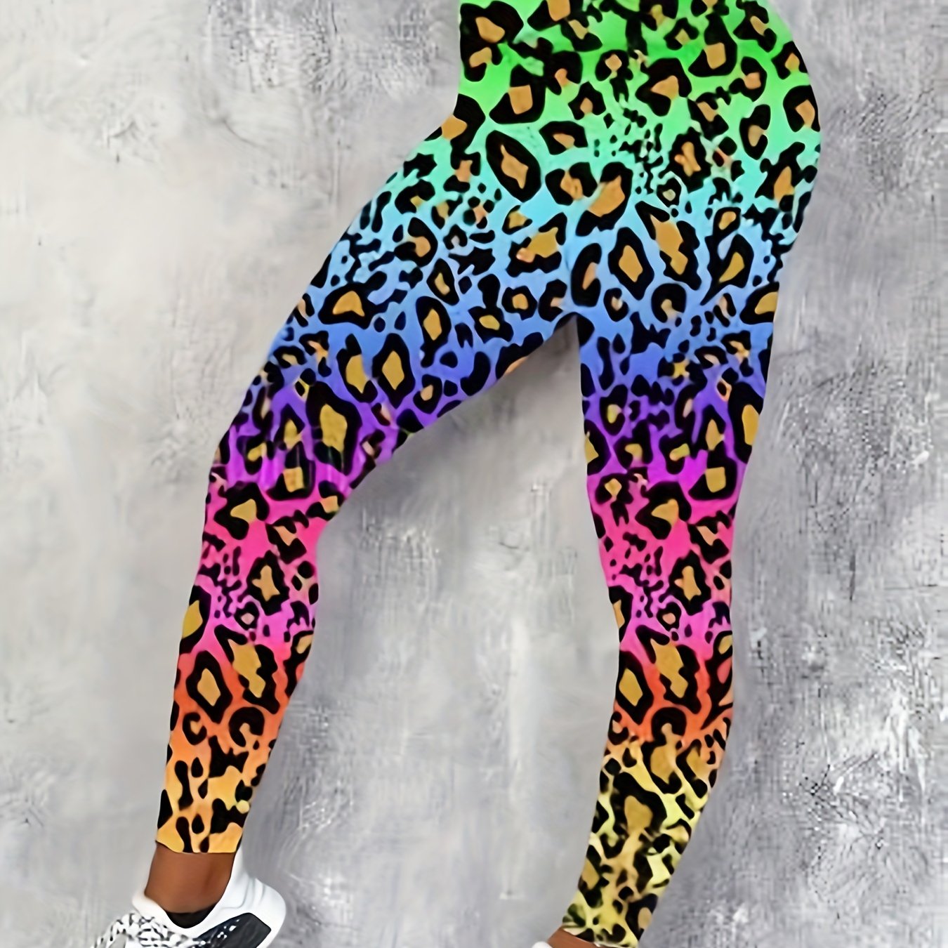Women's Plus Ombre Leopard Print Tummy Control High Rise Skinny Pants