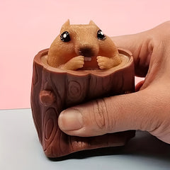 Squirrel Pop Up Pen Holder Whimsical Squeaky Toy Desk Accessory