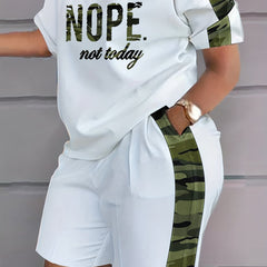  Letter Print Tee & Shorts 2 Piece Set