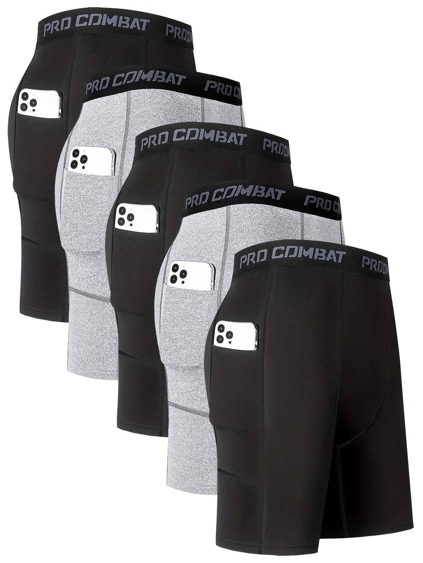 5 Men's Cycling Compression Shorts Pocket Stretch Bike