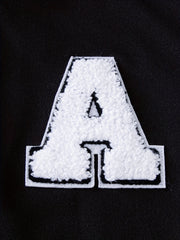 Letter Patched Kid's Baseball Jacket Button Front Long Sleeve Top