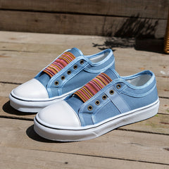 Women's Canvas Slip On Outdoor Sneakers Elastic Band Shoes