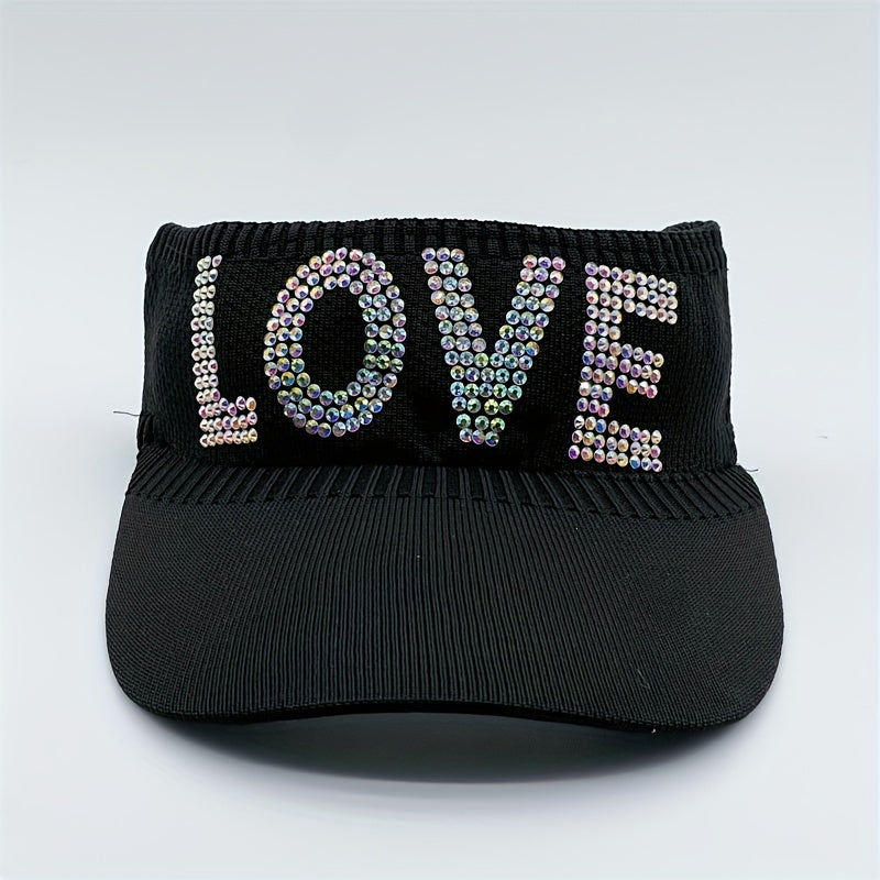 Rhinestone Letter Visor Hat Knitted Elastic Sun Cap