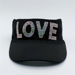 Rhinestone Letter Visor Hat Knitted Elastic Sun Cap