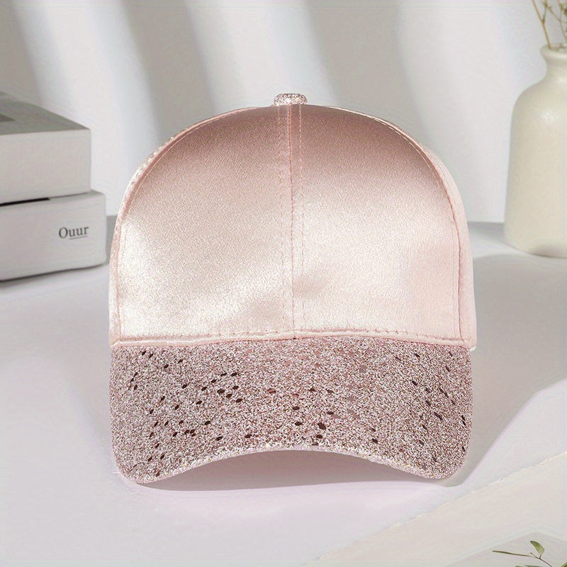 Pink Glitter Satin Baseball Cap Bright Breathable Sun Hat For Women