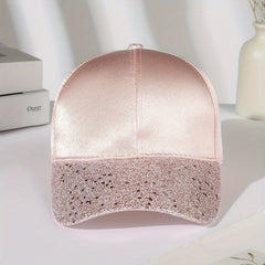 Pink Glitter Satin Baseball Cap Bright Breathable Sun Hat For Women
