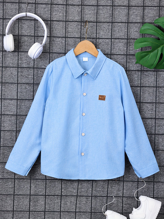 Boys Feel Great Embroidered Shirts Long Sleeve Button Down Tops