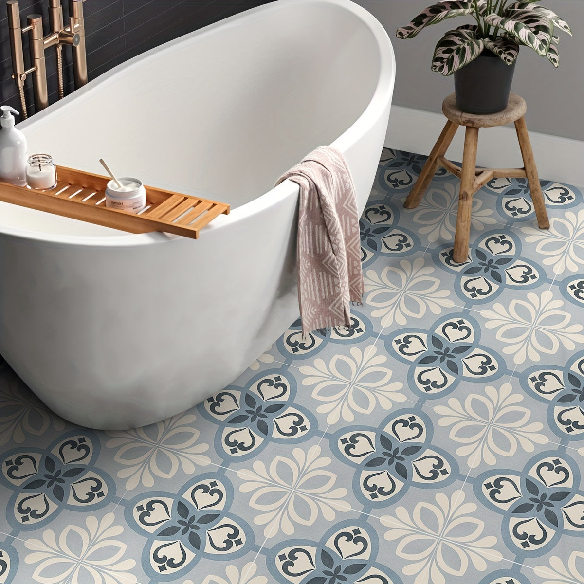 12pcs Nordic Style Floor Stickers Waterproof Home Decoration Tile Stickers