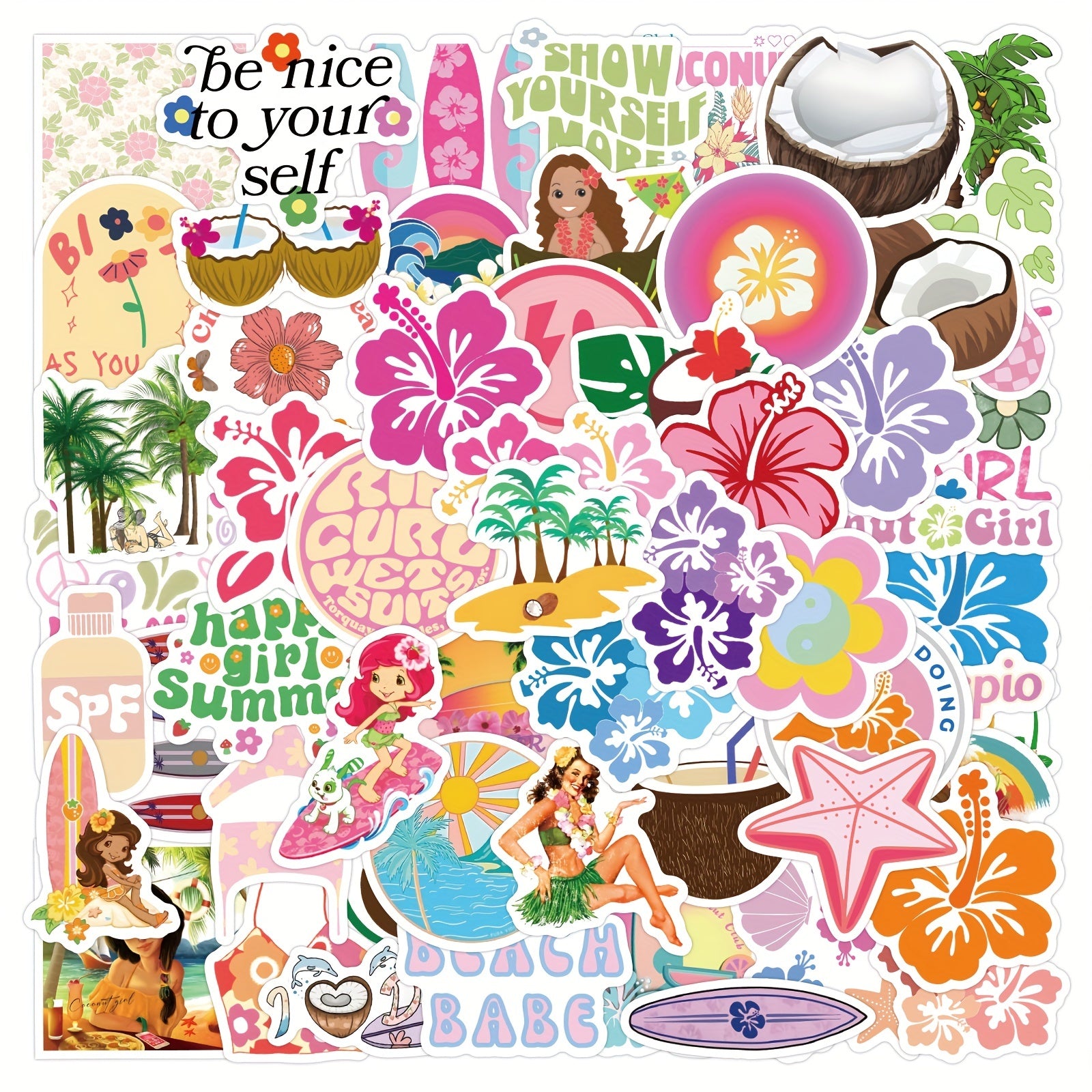 63pcs Coconut Girl Stickers for Water Bottles Laptop Car Decal