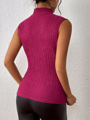 Textured Mock Neck Tank Top Sleeveless Women's Clothing