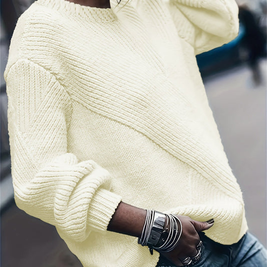  Solid Long Sleeve Round Neck Sweater