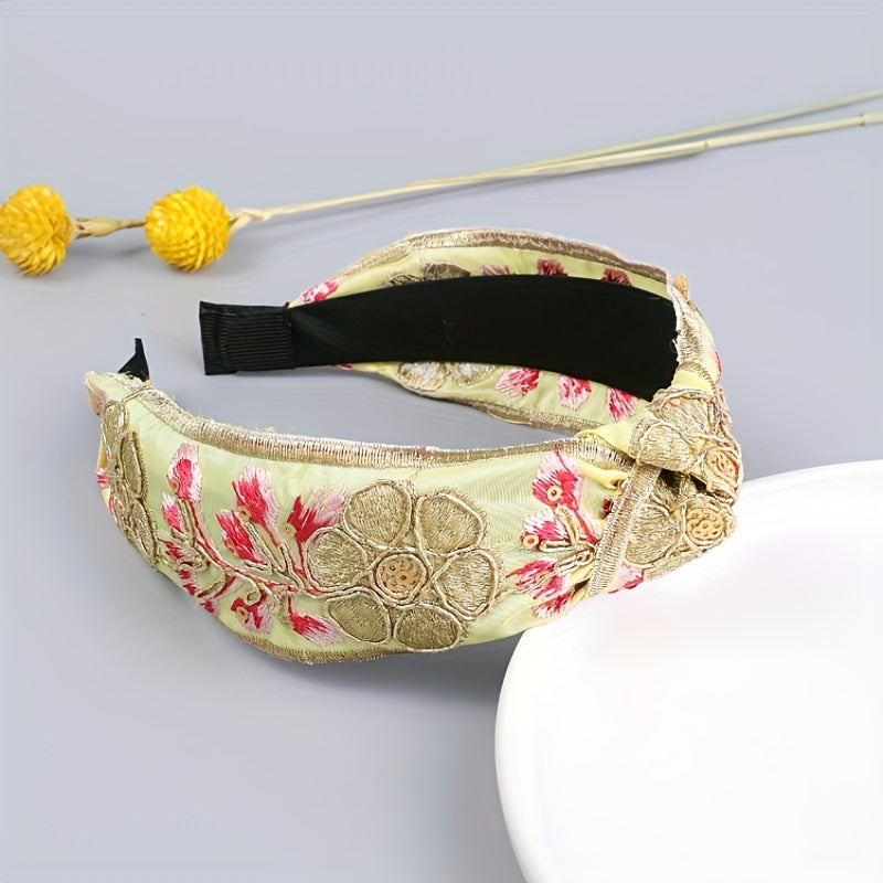 Flower Embroidered Wide Headband for Women Girls Hair Accessories
