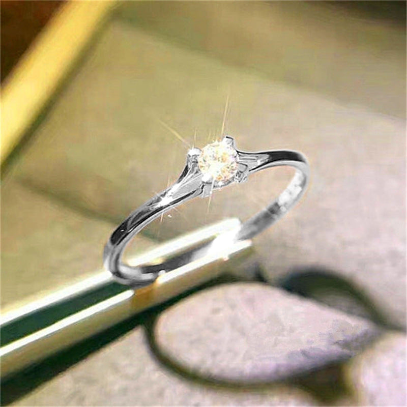 Classic 4 Prong Zircon Wedding Ring Women's Hand Jewelry Gift