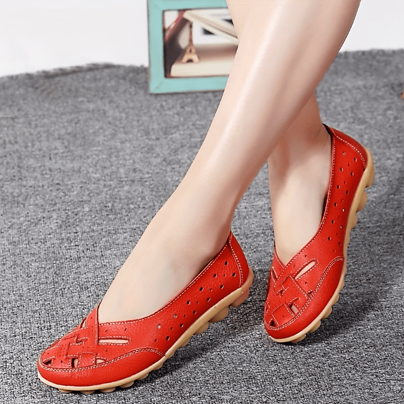 Women's Cross Strap Flat Loafers Hollow Out Slip On Shoes