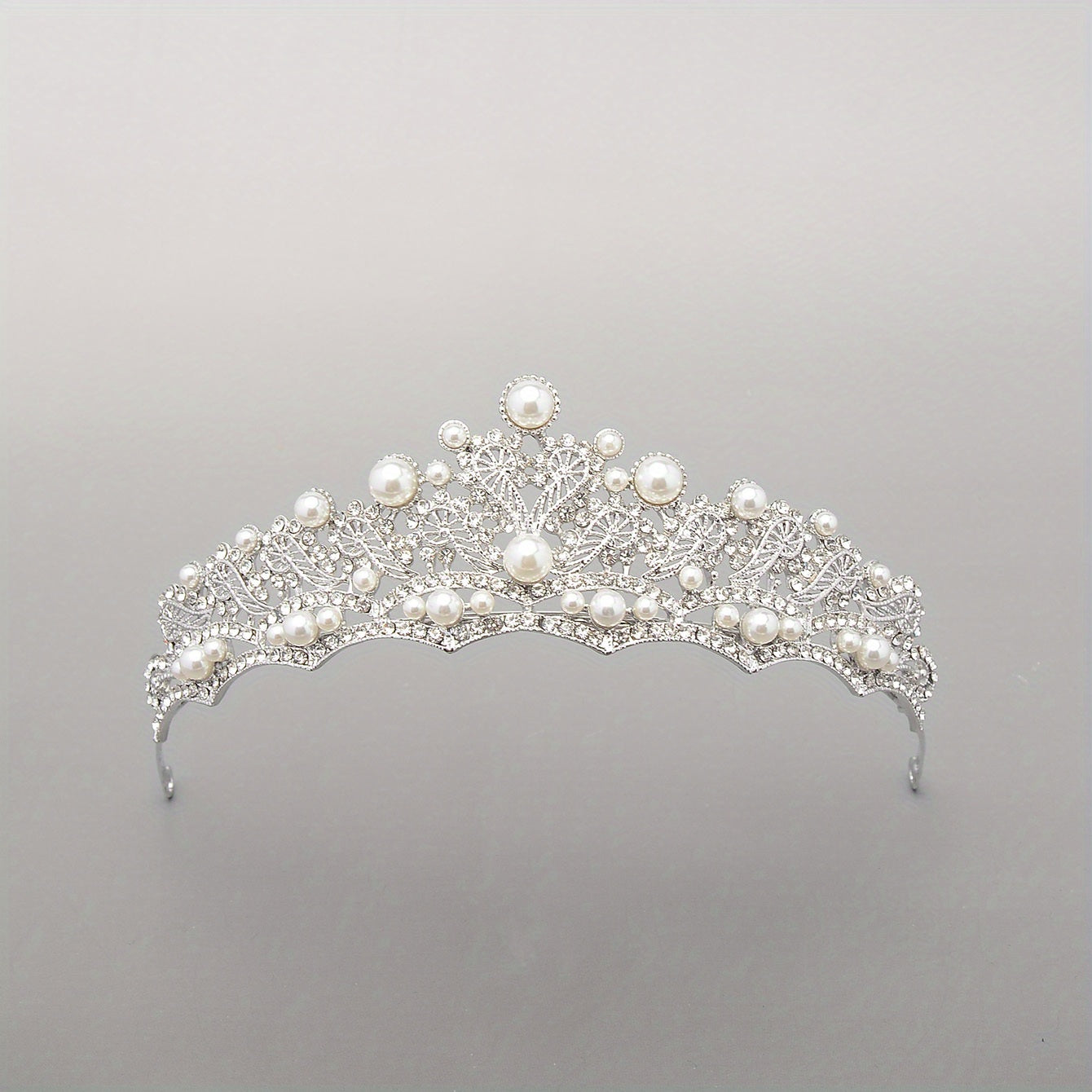 Baroque Bridal Tiara Rhinestone Faux Pearl Crown Headdress
