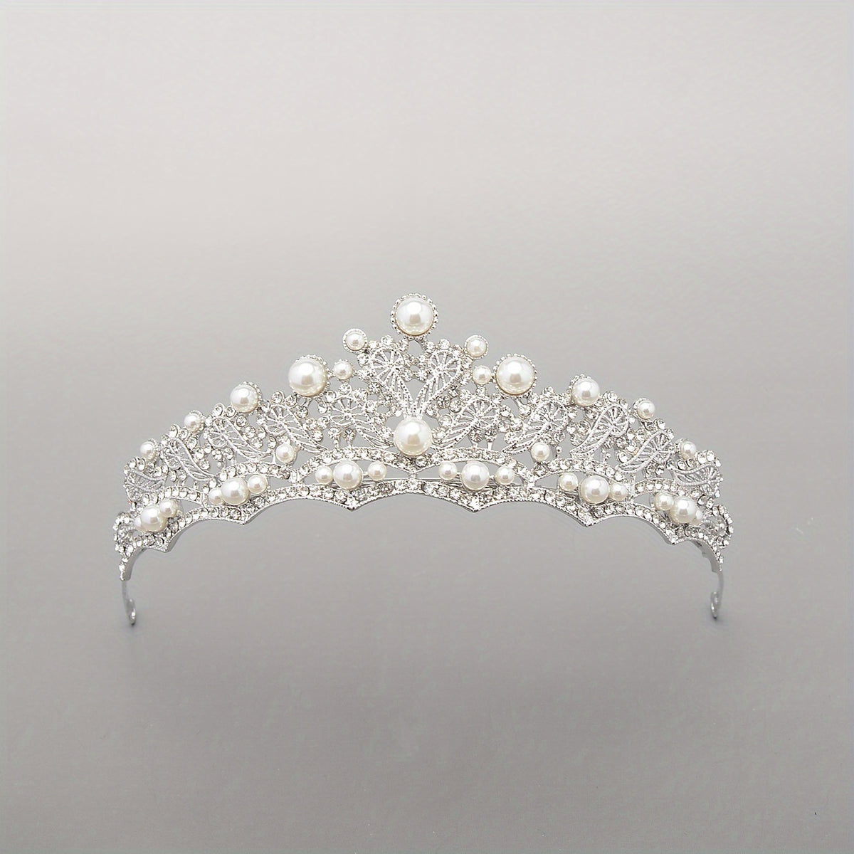 Baroque Bridal Tiara Rhinestone Faux Pearl Crown Headdress