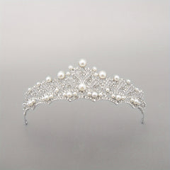 Baroque Bridal Tiara Rhinestone Faux Pearl Crown Headdress