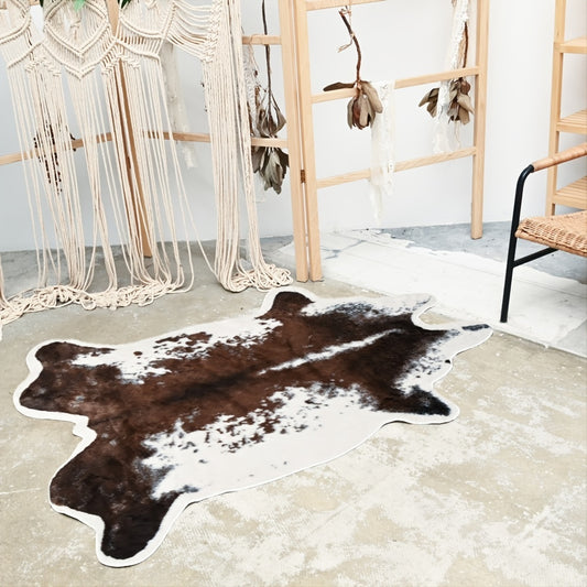 Cozy Brown Cow Fur Floor Mat 47x59inch Animal Pattern Carpet Bedroom Living Room