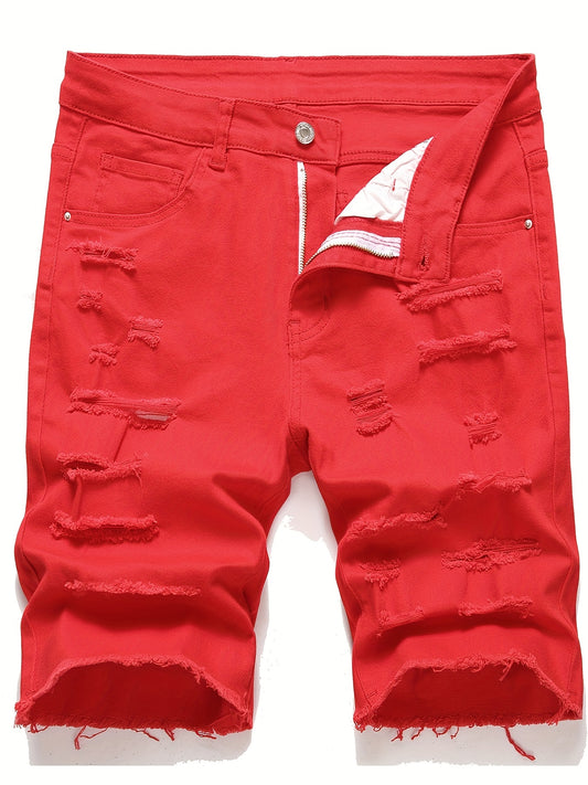 Men's Casual Ripped Denim Shorts Mid Stretch for Summer