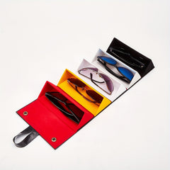 Stitch Detail Sunglasses Organizer PU Leather Hanging Eyewear Display Case