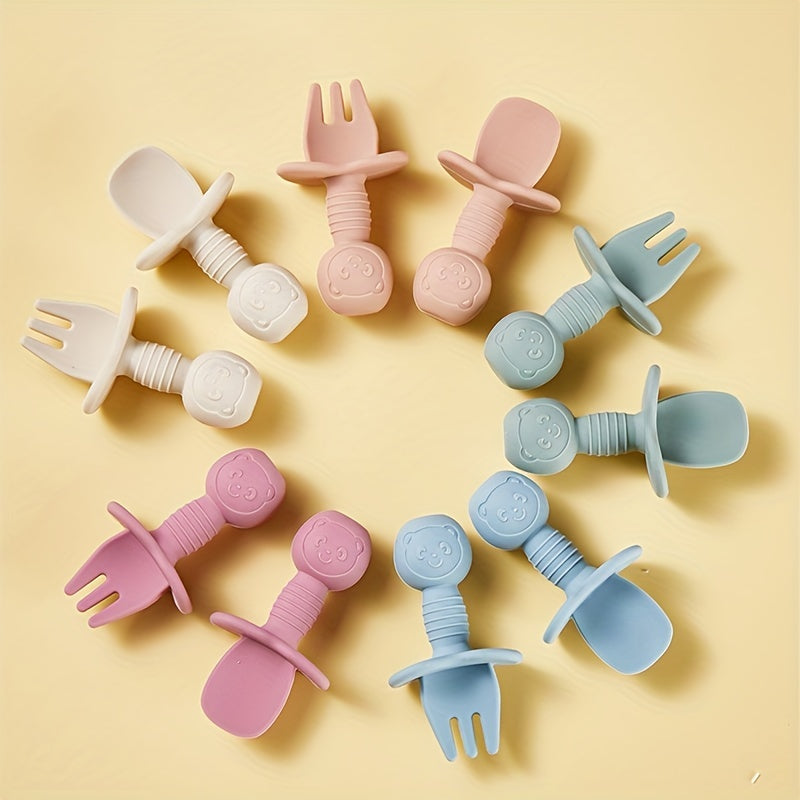 Silicone Baby Fork And Spoon Set for 4+ Months BPA Feeding Tableware