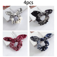 Paisley Print Large Satin Scrunchie with Rabbit Ears for Women