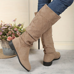 Women's Slouch Knee High Boots Round Toe Pull On Micro Suede Boots