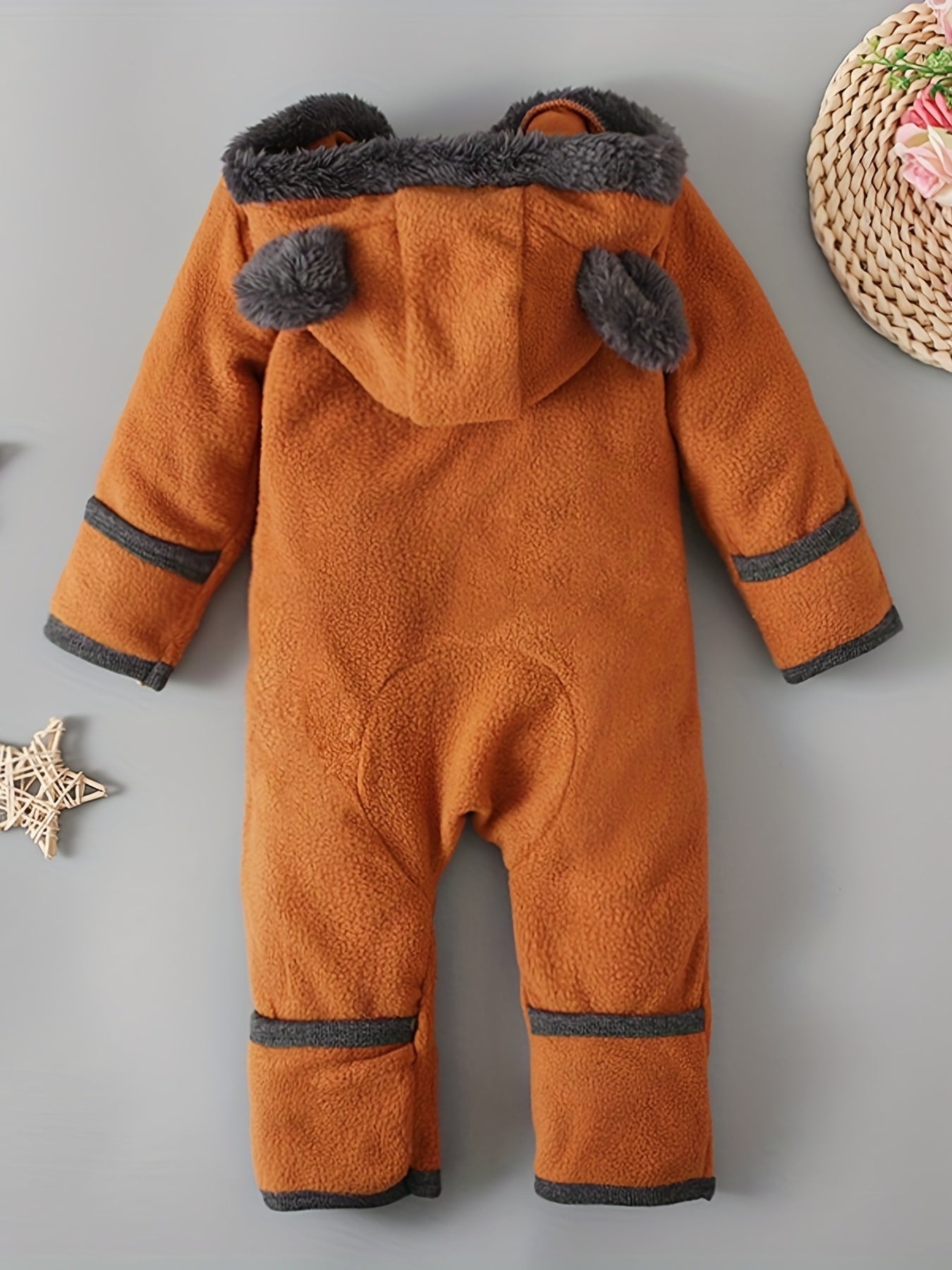 Baby Boys Long Sleeve Bear Hooded Jumpsuit