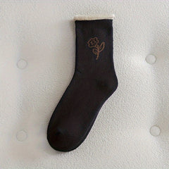 5 Pairs Floral Print Socks Comfy & Warm Mid Tube Socks Women's Stockings