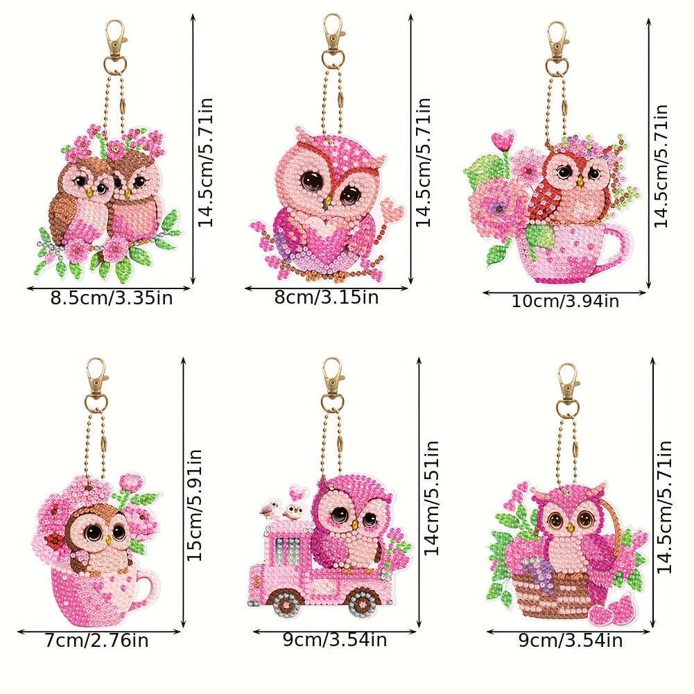 6pcs 5D Diamond Owl Keychain DIY Art Set
