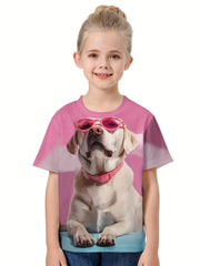 3D Puppy Graphic Short Sleeve T shirt for Girls Boys