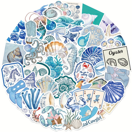 50pcs Coastal Girl Vinyl Stickers Ocean Themed Cartoon Decals for Laptop Water B