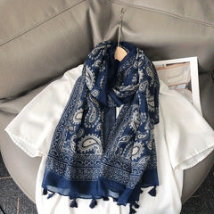 Vintage Paisley Print Tassel Scarf Boho Shawl Women Head Wrap
