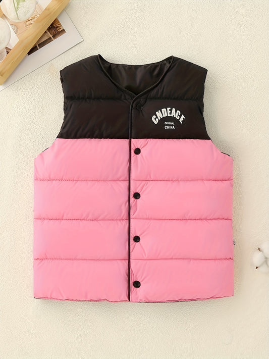 Splicing Button Front Sleeveless Jacket Unisex Kids