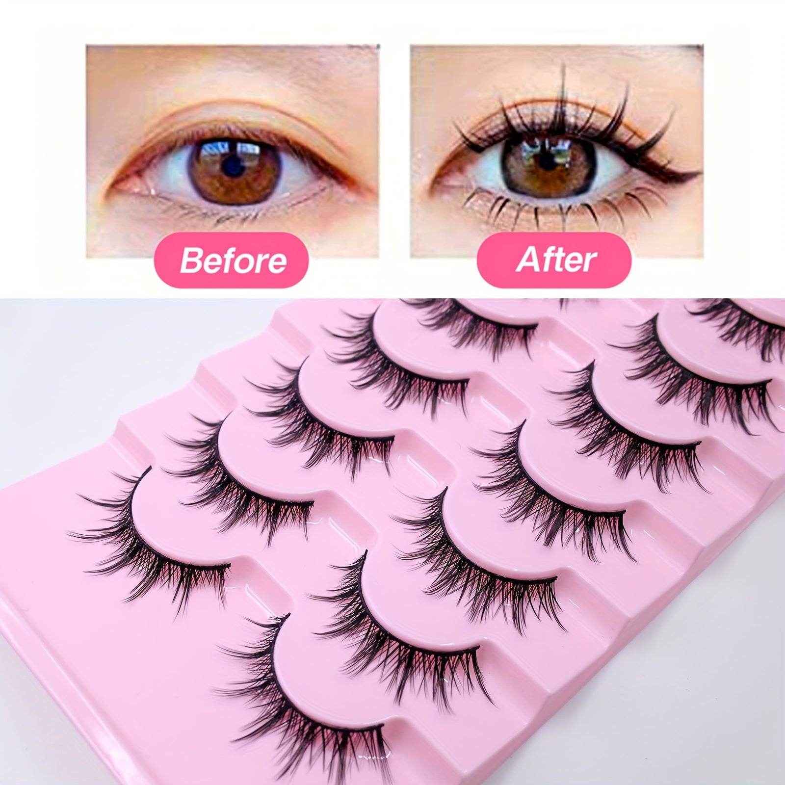 7 Pairs Faux Mink Hair False Eyelashes for Anime Cosplay Natural Look Reusable