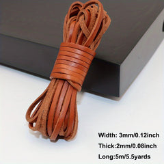 3mm Flat Round Leather Cord Dark Brown 5 Meters