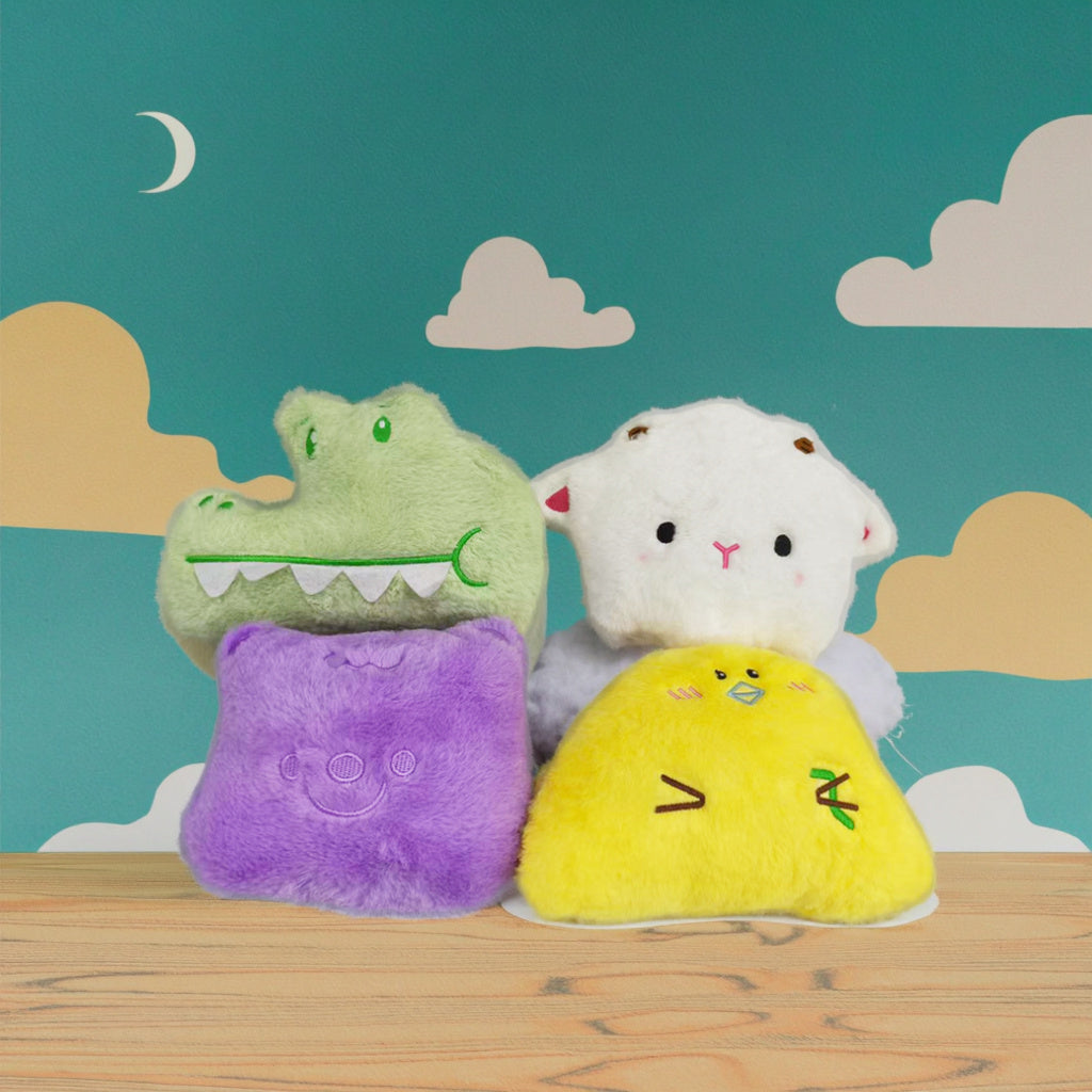 4pcs Animal Family Plush Toys Bear, Sheep, Crocodile, Yellow Chick
