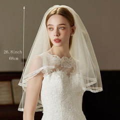 Double Layer Tulle Bridal Veil with Ruffled Edge Soft Nylon Wedding