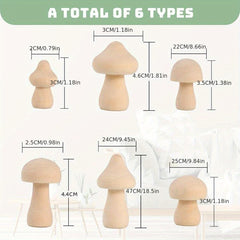 Set of 6 Wooden Mushrooms for DIY Crafts & Ornaments