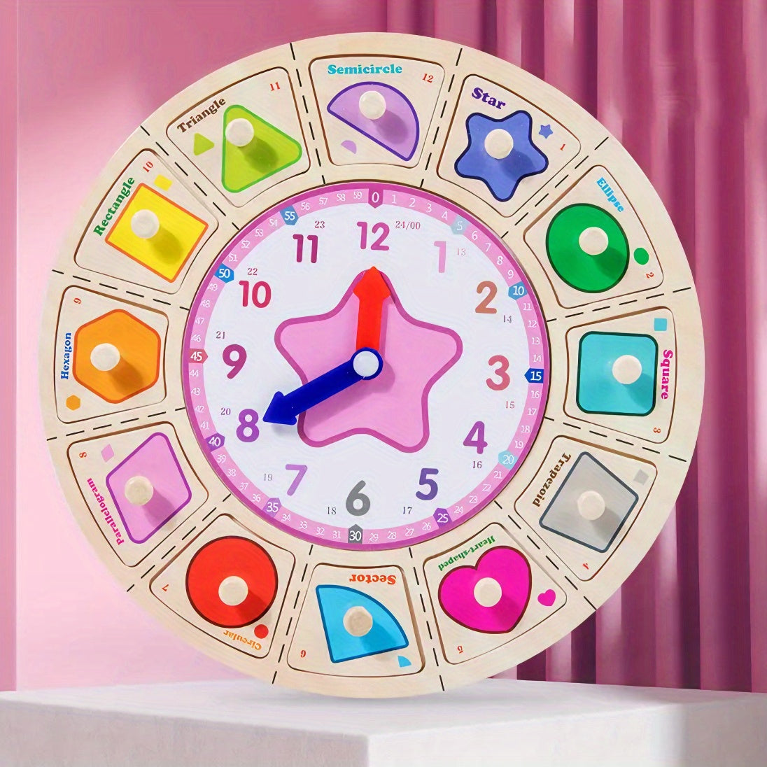 Wooden Teaching Clock with Random Pattern Toys