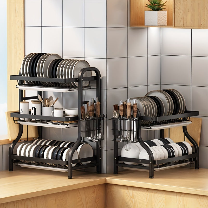 Compact Dish Drying Rack with Drainboard Set
