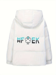 Women's Drawstring Puffer Jacket Hooded Winter Sports