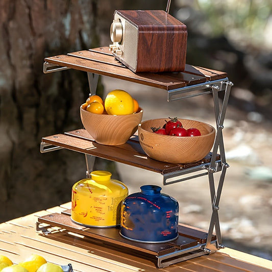 Portable 3-layer Storage Rack for Outdoor Picnic Camping Barbecue
