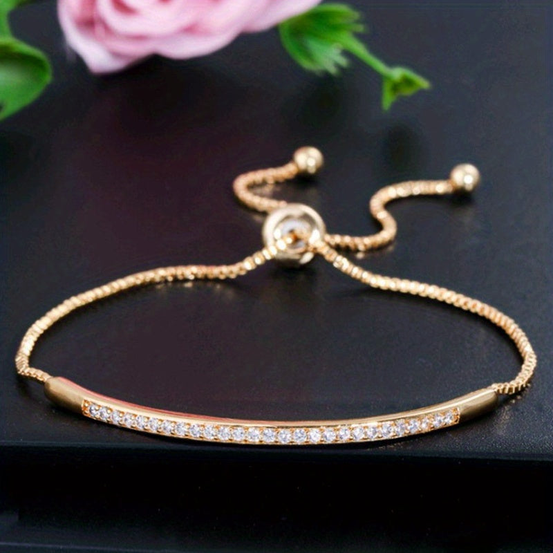 Women's Silver Plated Cubic Zircon Bracelet, Adjustable Size