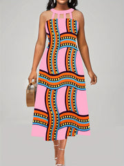  Graphic Print Cut Out Halter Neck Midi Tank Dress