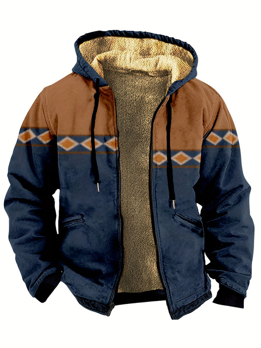 Men's Thick Retro Hooded Jacket Fleece Winter Warm Coat