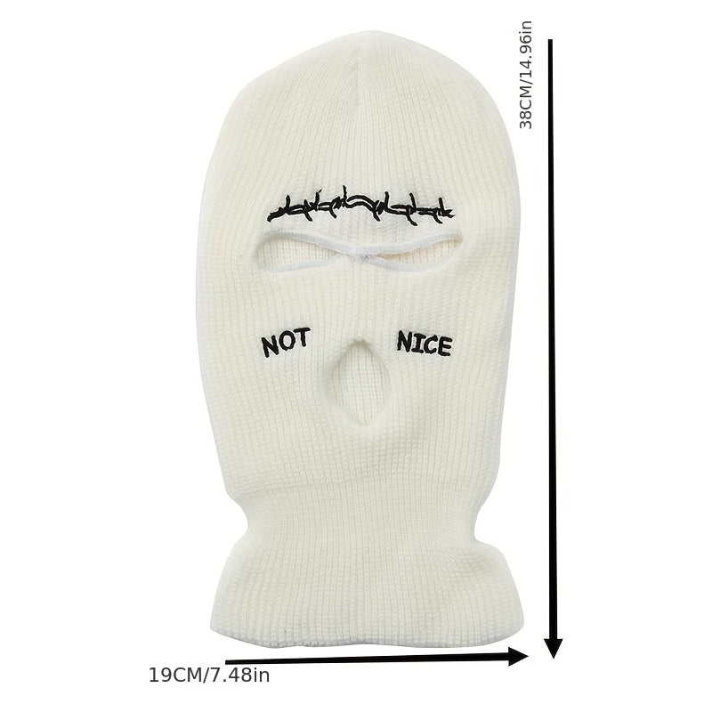 Men's Embroidered Balaclava Knitted Mask Beanie Winter Face Cover