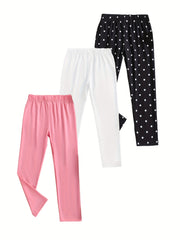 Girls 3 Pack Cotton Stretch Legging Pants Set