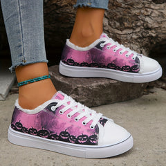 Women's Pumpkin Pattern Lace Up Canvas Halloween Shoes